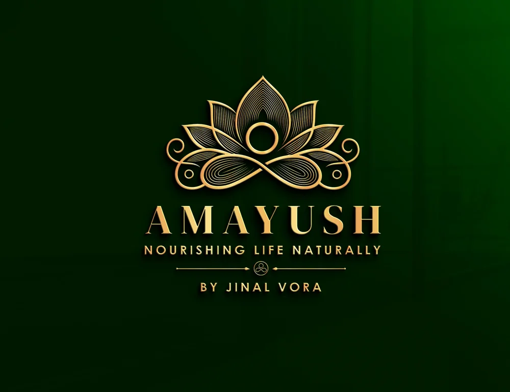 Amayush logo mockup in gold on dark green