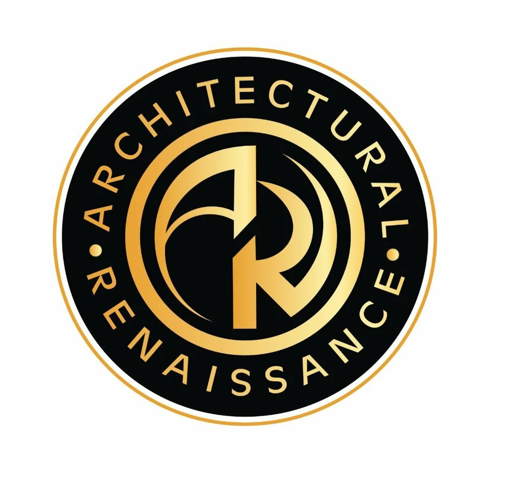 Architectural Renaissance circular gold badge logo