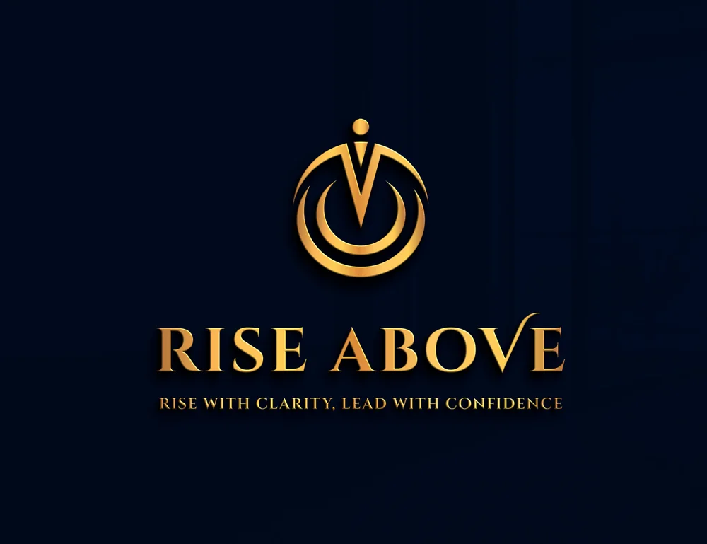 Rise Above logo in gold on navy