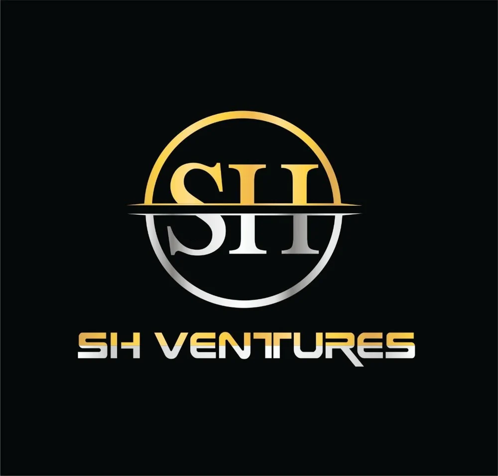 SH Ventures logo in gold and silver on black
