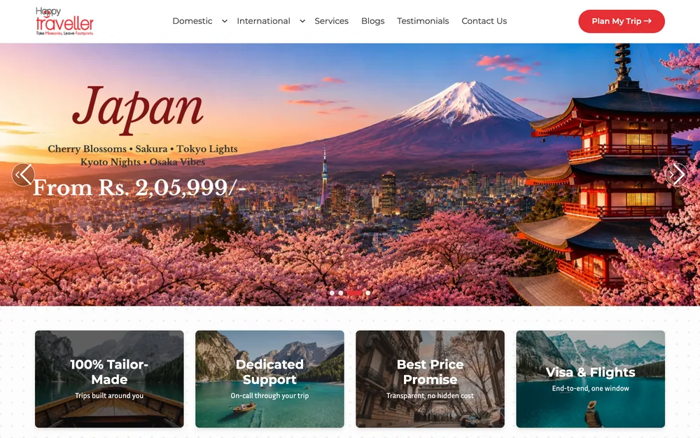 Happy Traveller website home page