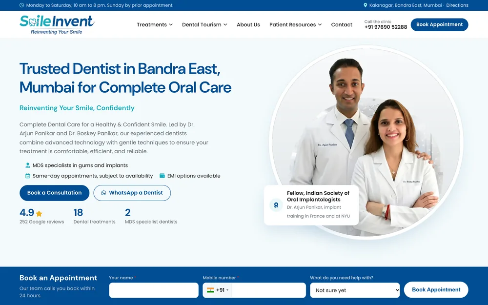 Smile Invent Dental Clinic website home page